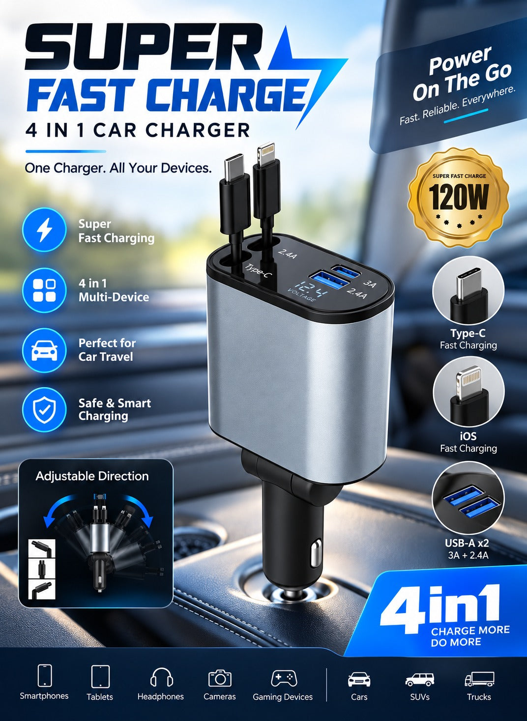 4-IN-1 SUPER CAR CHARGER
