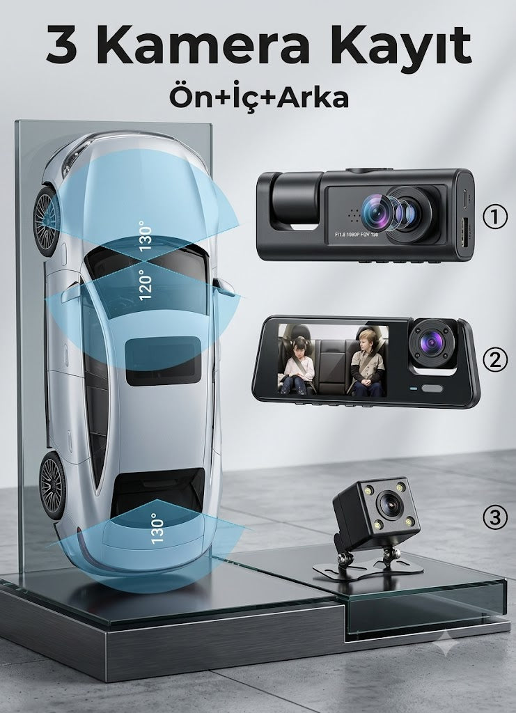 HD VEHICLE BLACKBOX DVR 3 CHANNEL VIDEO